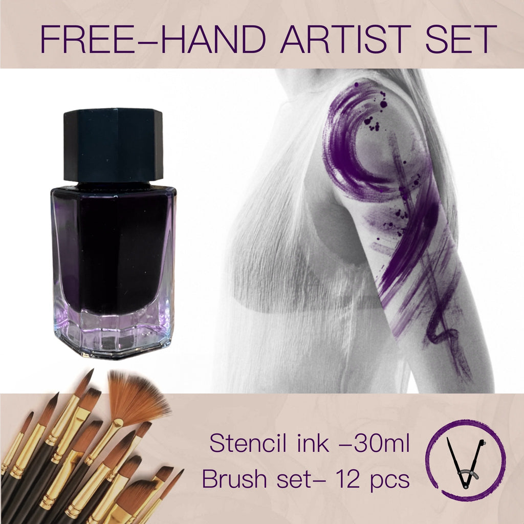 Stencil ink set for freehand tattoo