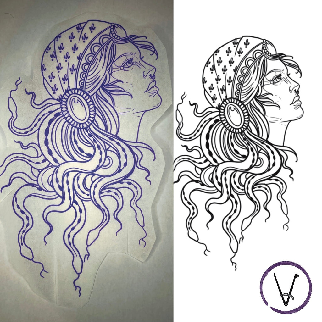 Tattoo design and stencil print